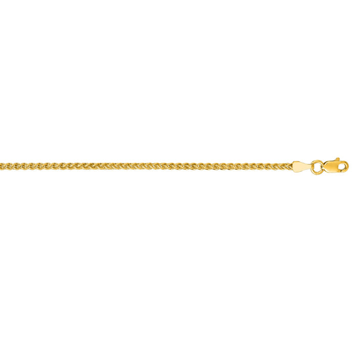 14 Karat Yellow Gold 2.1mm 20 Inch Round Wheat Chain Necklace