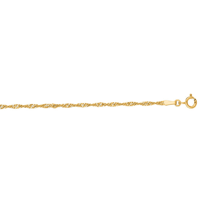 14 Karat Yellow Gold 1.70mm 20 Inch Singapore Chain Necklace