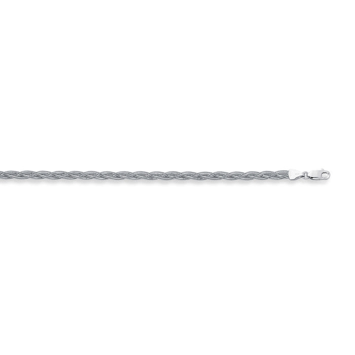 14 Karat White Gold 3.5mm 7 Inch Braided Fox Chain Bracelet