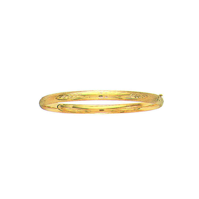 14 Karat Yellow Gold 5.0mm 7 Inch Florentine Round Dome Classic Bangle