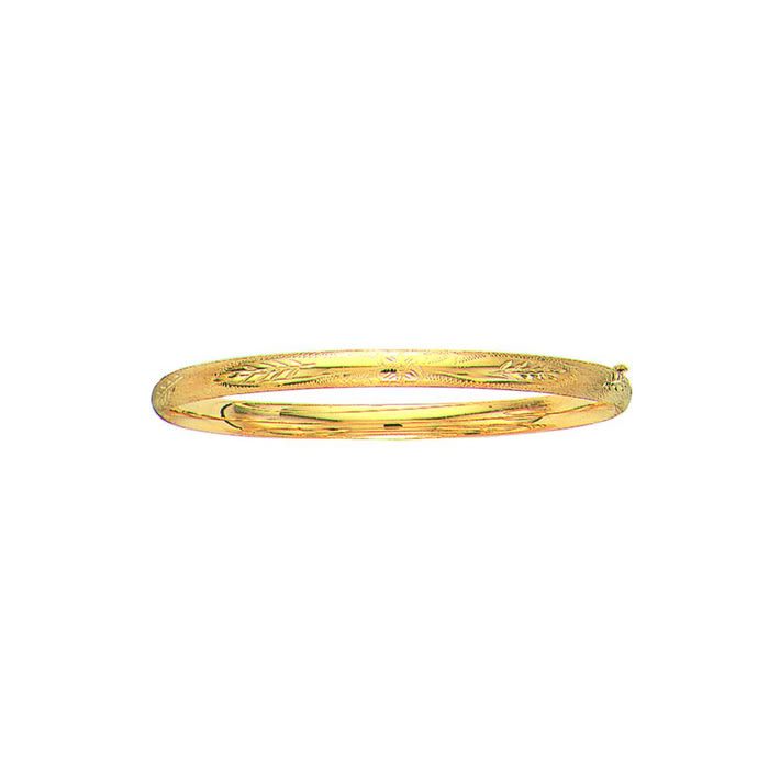 14 Karat Yellow Gold 5.0mm 8 Inch Florentine Round Dome Classic Bangle
