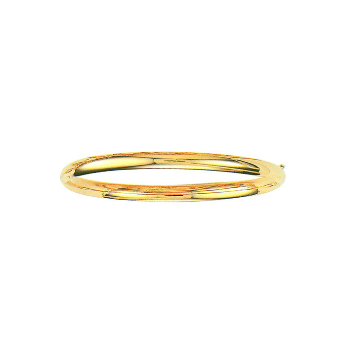 14 Karat Yellow Gold 5.0mm 7 Inch Plain Shiny Round Dome Classic Bangle