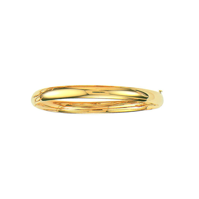 14 Karat Yellow Gold 6.0mm 7 Inch Plain Shiny Round Dome Classic Bangle