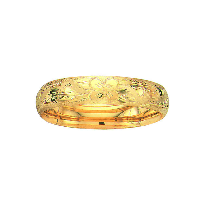 14 Karat Yellow Gold 13.5mm 8 Inch Florentine Round Dome Classic Bangle