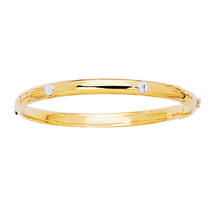 14 Karat Yellow & White Gold 5.5mm 5.50 Inch Children's All Shiny Bangle With White Nail Head