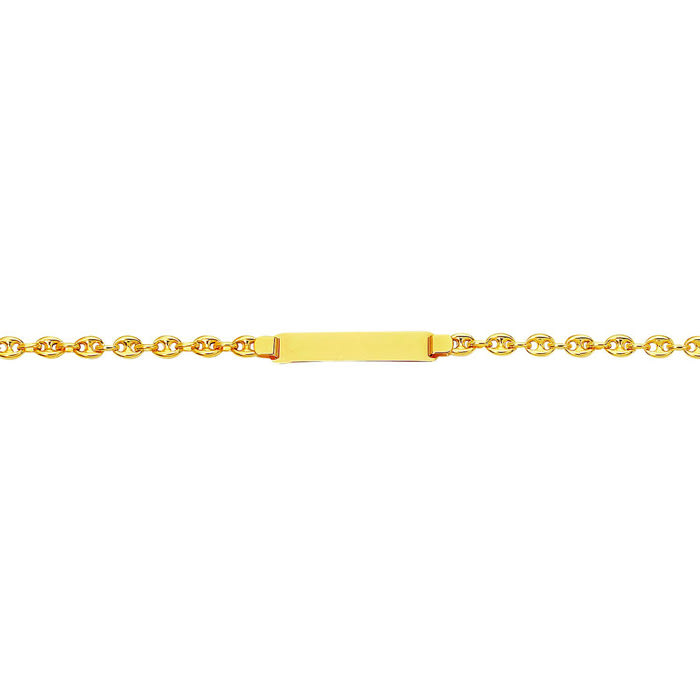 14 Karat Yellow Gold 6 Inch Children's Shiny Puffed Mariner Link ID Bracelet
