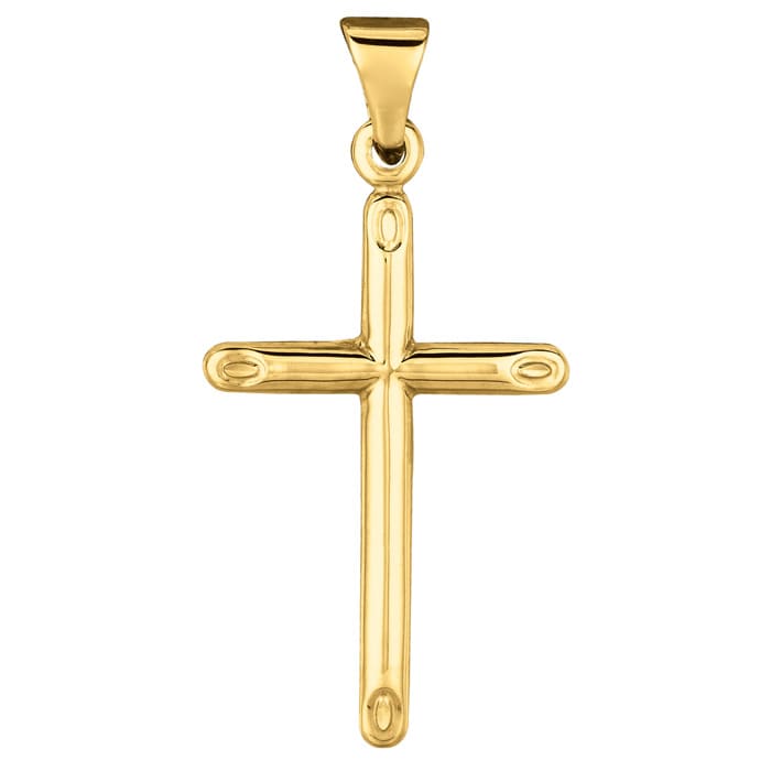 14 Karat Yellow Gold 37x18.9mm All Shiny Small Cross Pendant