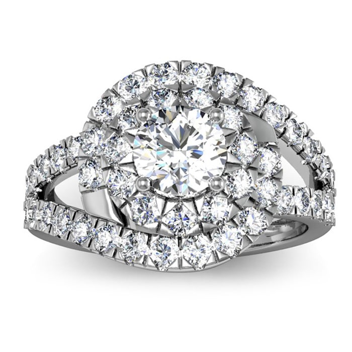 2 1/4 Carat Bypass Round Halo Diamond Engagement Ring in 14 Karat White Gold