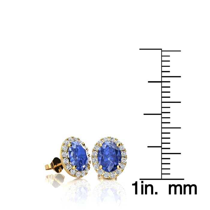 1 1/4 Carat Oval Shape Tanzanite and Halo Diamond Stud Earrings In 14 Karat Yellow Gold