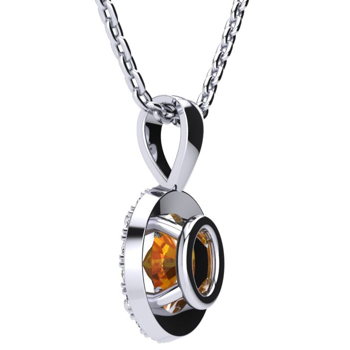 3/4 Carat Oval Shape Citrine and Halo Diamond Necklace In 14 Karat White Gold With 18 Inch Chain