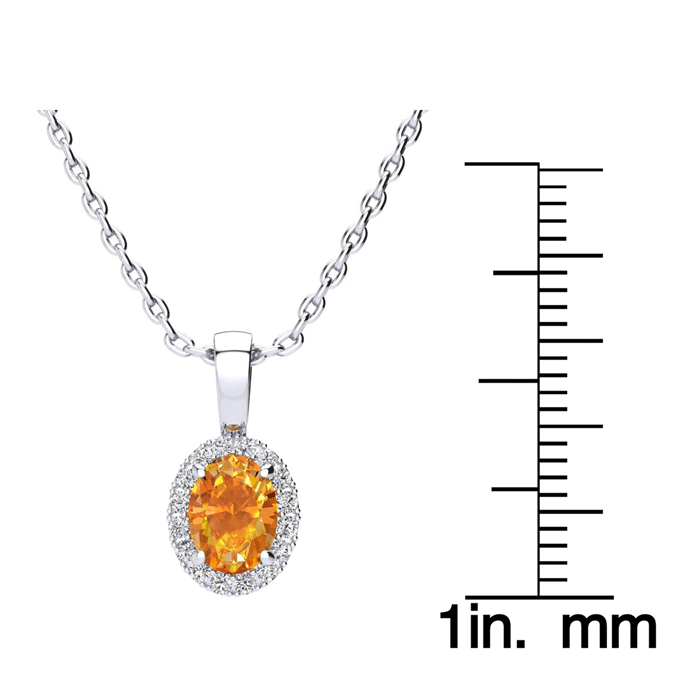 3/4 Carat Oval Shape Citrine and Halo Diamond Necklace In 14 Karat White Gold With 18 Inch Chain