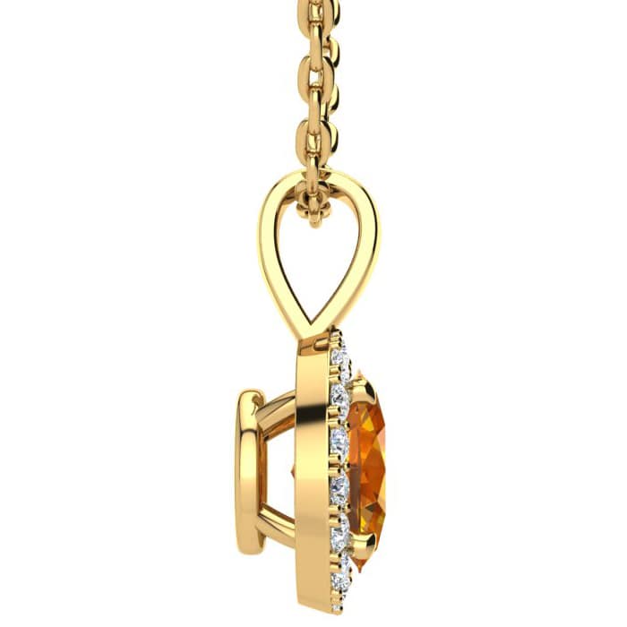 3/4 Carat Oval Shape Citrine and Halo Diamond Necklace In 14 Karat Yellow Gold With 18 Inch Chain