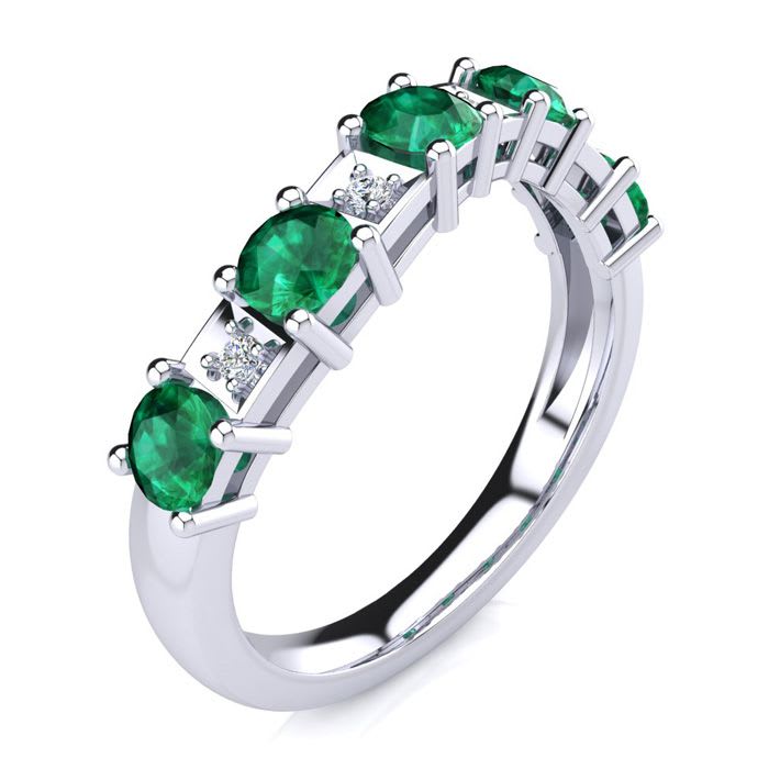 1 1/3 Carat Emerald and Diamond Journey Band Ring in 10K White Gold