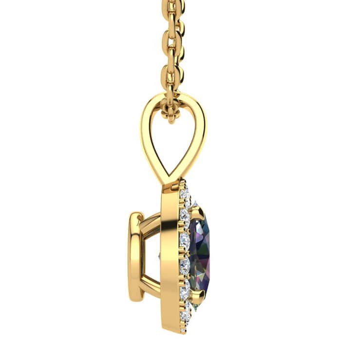 1-1/2 Carat Oval Shape Mystic Topaz Necklace With Diamond Halo In 14 Karat Yellow Gold, 18 Inches