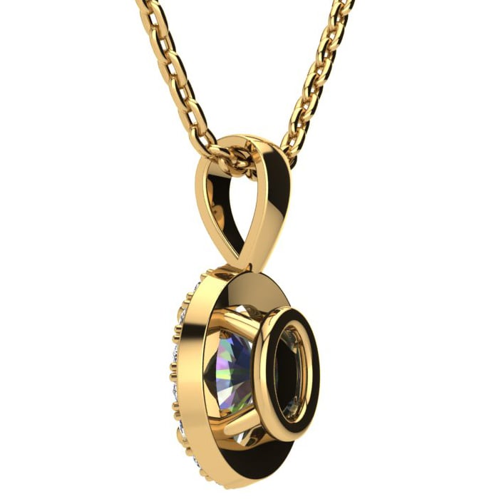 1-1/2 Carat Oval Shape Mystic Topaz Necklace With Diamond Halo In 14 Karat Yellow Gold, 18 Inches
