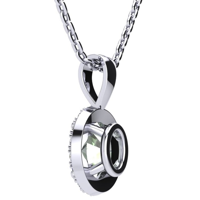1 1/4 Carat Oval Shape Green Amethyst and Halo Diamond Necklace In 14 Karat White Gold With 18 Inch Chain