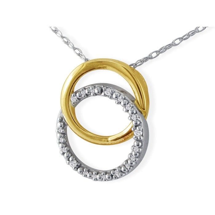 Diamond Pendants: .02ct Circle Style Diamond Pendant in 10k Two Tone Gold