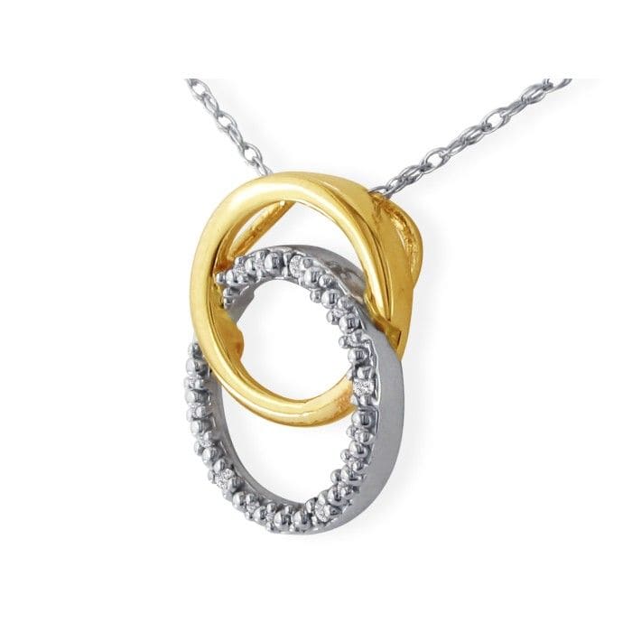 Diamond Pendants: .02ct Circle Style Diamond Pendant in 10k Two Tone Gold