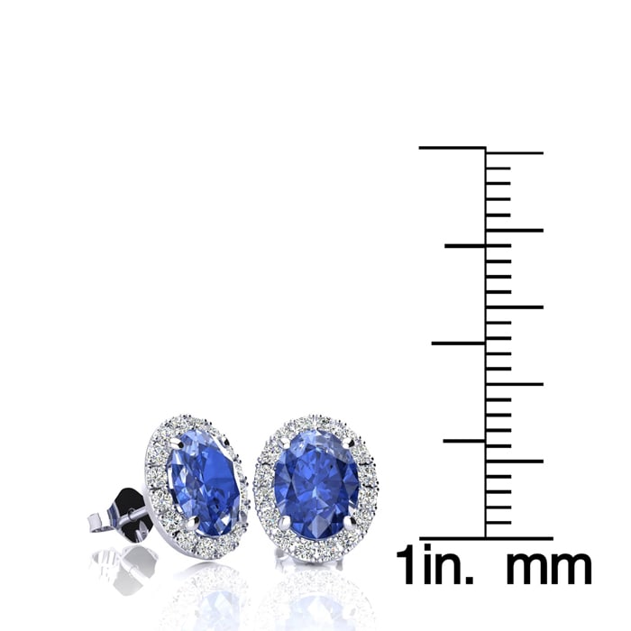 2 Carat Oval Shape Tanzanite and Halo Diamond Stud Earrings In 14 Karat White Gold