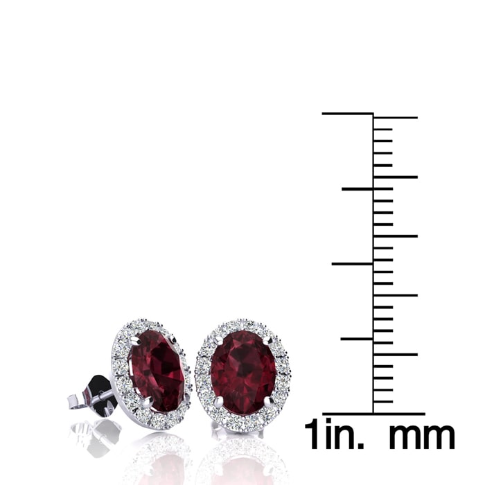 Garnet Earrings: Garnet Jewelry: 2 1/4 Carat Oval Shape Garnet and Halo Diamond Stud Earrings In 14 Karat White Gold