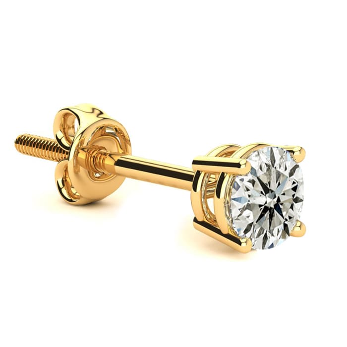 2/3 Carat Single Diamond Stud Earring In 14 Karat Yellow Gold