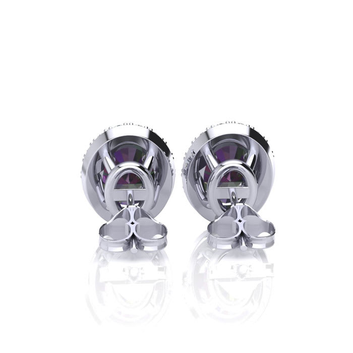 3 1/4 Carat Oval Shape Mystic Topaz and Halo Diamond Stud Earrings In 14 Karat White Gold