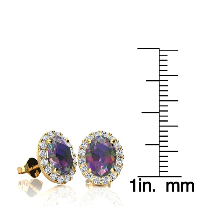 3 1/4 Carat Oval Shape Mystic Topaz and Halo Diamond Stud Earrings In 14 Karat Yellow Gold