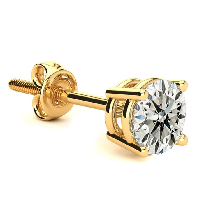 1 Carat Single Diamond Stud Earring In 14 Karat Yellow Gold