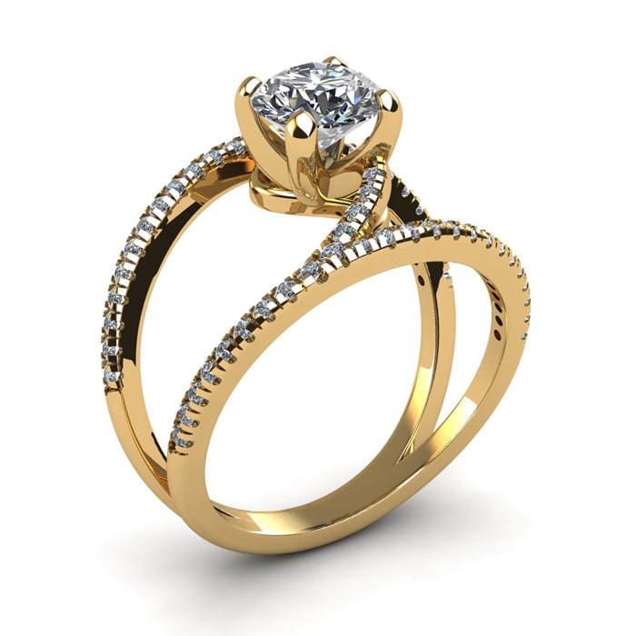 1.50 Carat Open Band Engagement Ring In 14K Yellow Gold