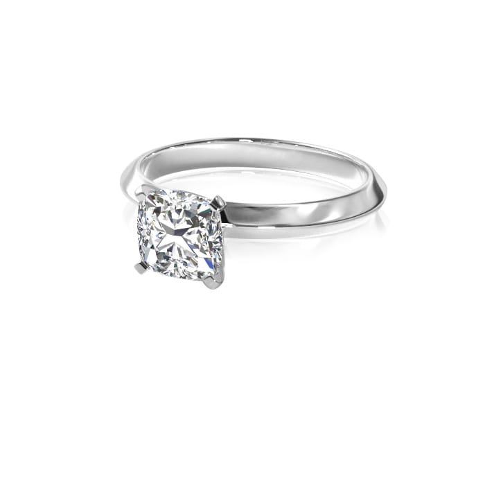 1 Carat Cushion Diamond Solitaire Engagement Ring in 14 Karat White Gold. Diamond Is Off-Color, Eye-Clean.  CLOSEOUT
