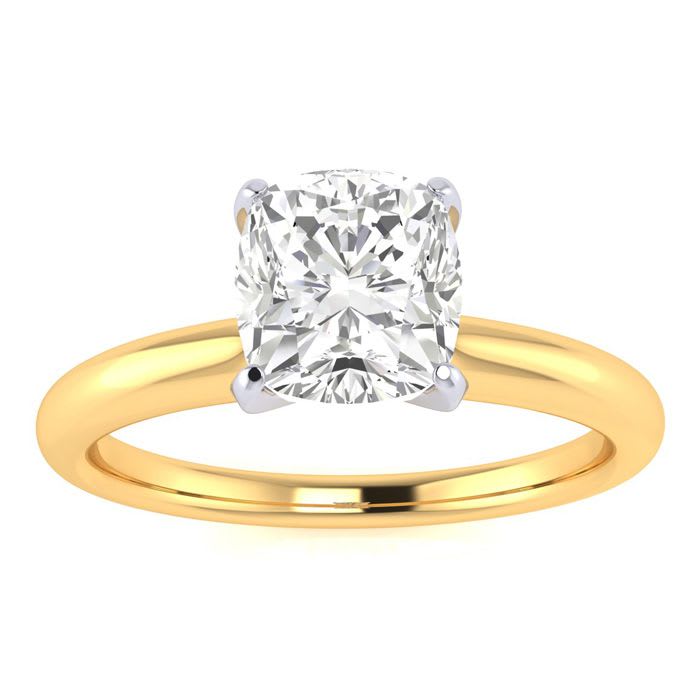 1 Carat Cushion Cut Diamond Solitaire Engagement Ring In 14K Yellow Gold