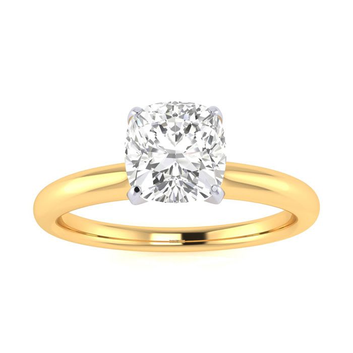 3/4 Carat Cushion Cut Diamond Solitaire Engagement Ring In 14K Yellow Gold