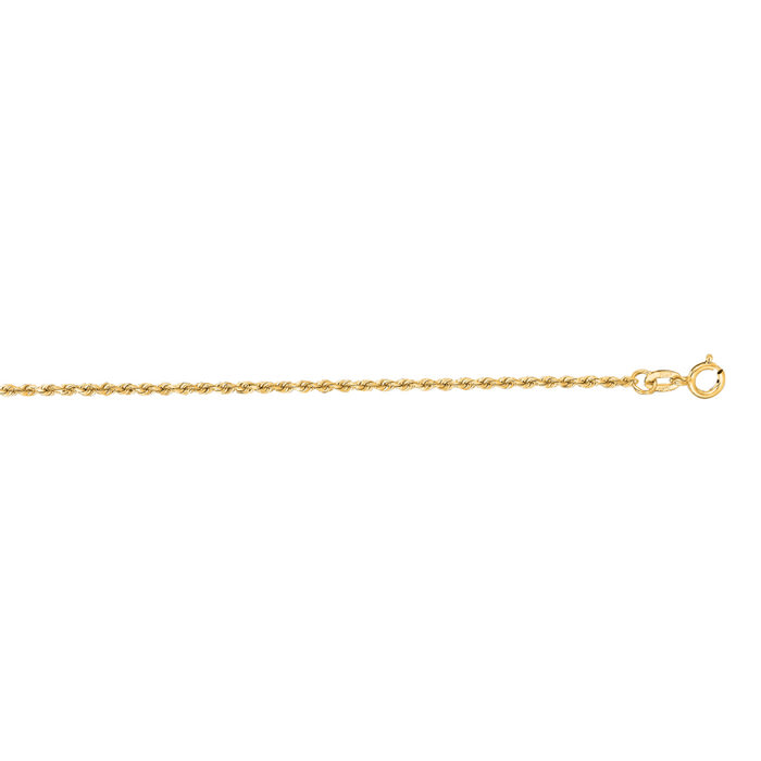 14 Karat Yellow Gold 1.25mm 18 Inch Solid Diamond Cut Rope Chain