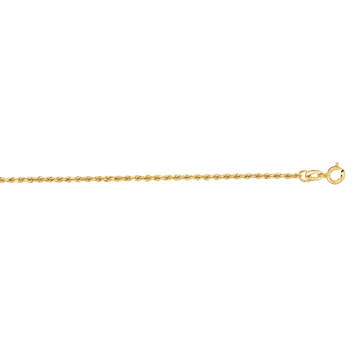 14 Karat Yellow Gold 1.25mm 16 Inch Solid Diamond Cut Rope Chain