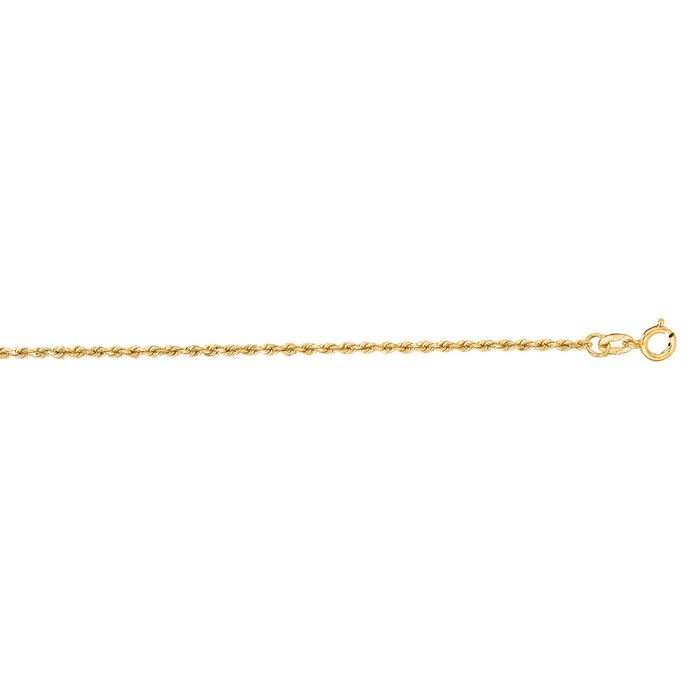 14 Karat Yellow Gold 1.25mm 18 Inch Solid Diamond Cut Rope Chain