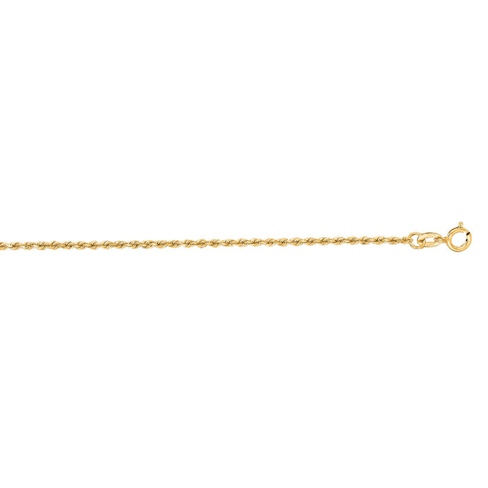 14 Karat Yellow Gold 1.25mm 24 Inch Solid Diamond Cut Rope Chain