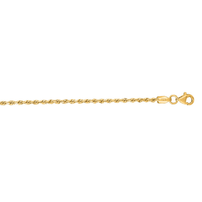 14 Karat Yellow Gold 2.0mm 10 Inch Solid Diamond Cut Rope Chain Anklet