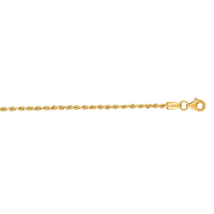 14 Karat Yellow Gold 2.0mm 16 Inch Solid Diamond Cut Rope Chain