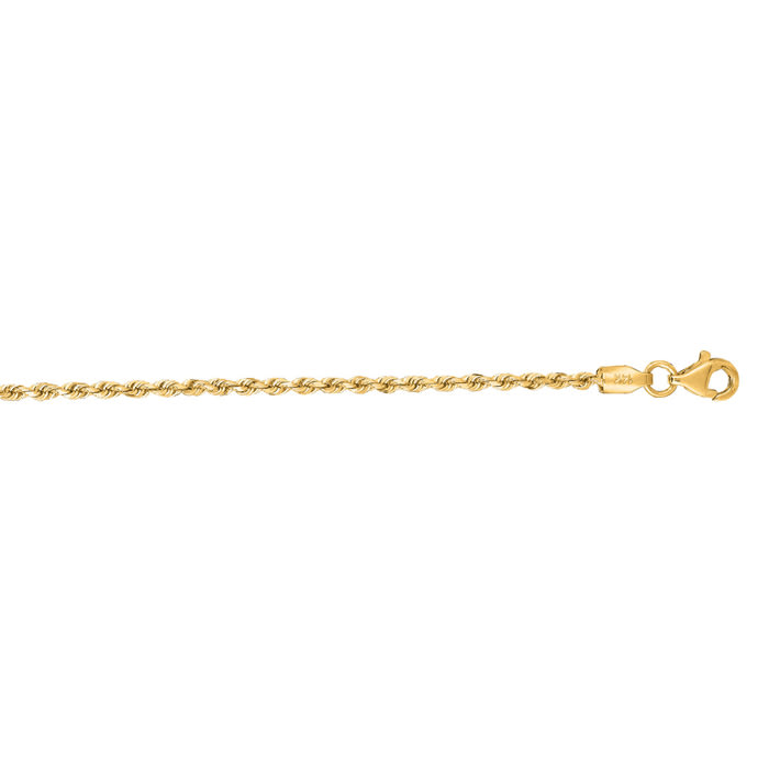 14 Karat Yellow Gold 2.0mm 24 Inch Solid Diamond Cut Rope Chain