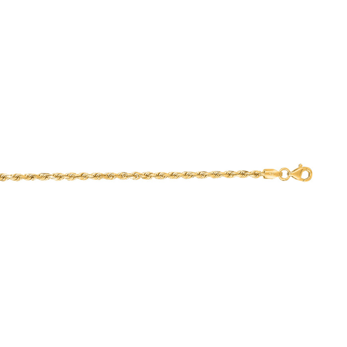 14 Karat Yellow Gold 2.50mm 16 Inch Solid Diamond Cut Rope Chain