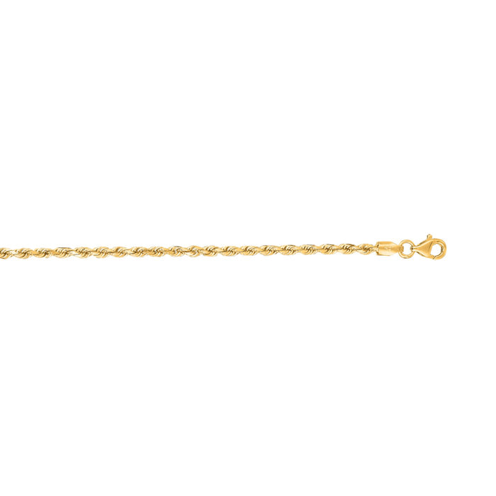 14 Karat Yellow Gold 2.50mm 30 Inch Solid Diamond Cut Rope Chain