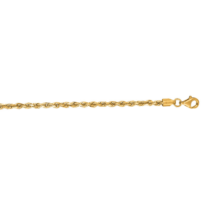 14 Karat Yellow Gold 2.75mm 18 Inch Solid Diamond Cut Rope Chain