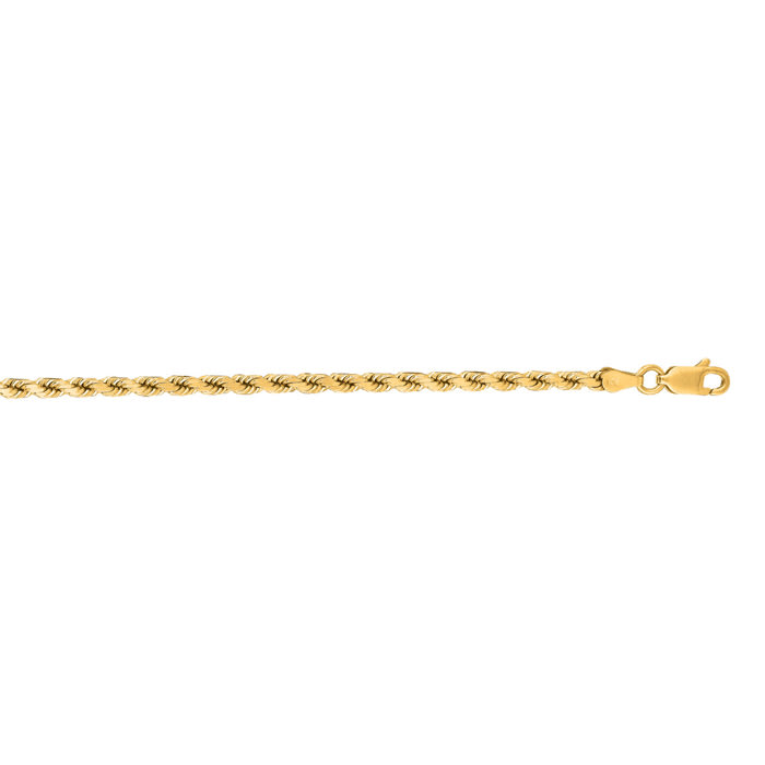14 Karat Yellow Gold 3.50mm 24 Inch Solid Diamond Cut Rope Chain