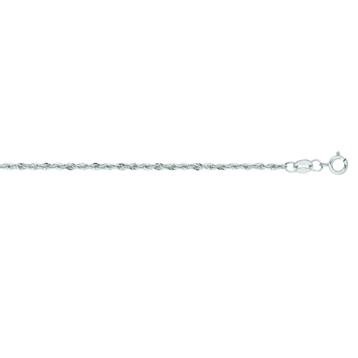 14 Karat White Gold 1.50mm 20 Inch Light Weight Rope Chain