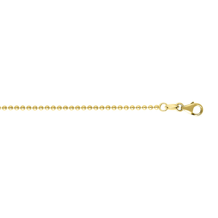14 Karat Yellow Gold 1.50mm 16 Inch Non Diamond Cut Shiny Bead Chain