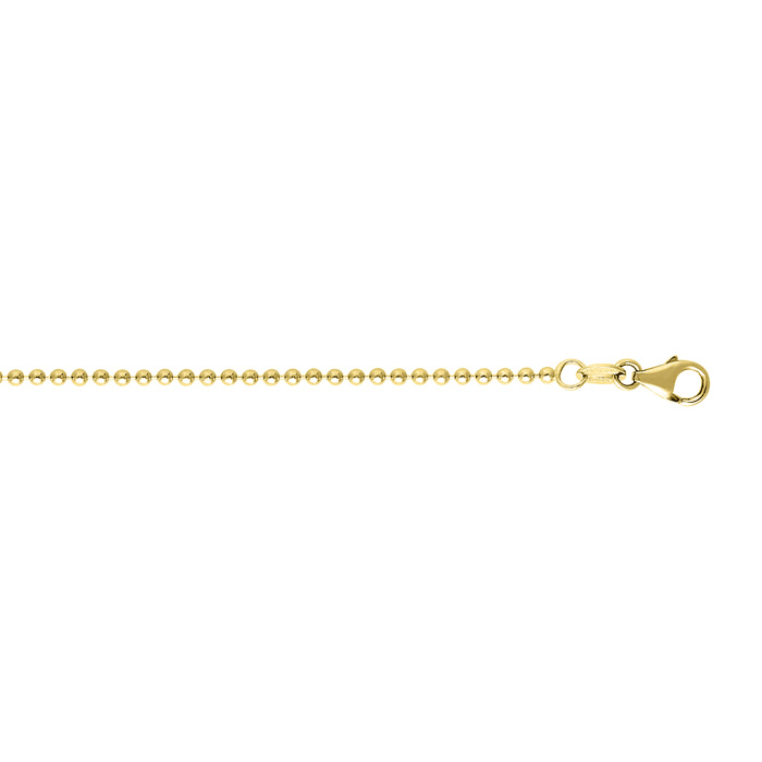 14 Karat Yellow Gold 1.50mm 18 Inch Non Diamond Cut Shiny Bead Chain