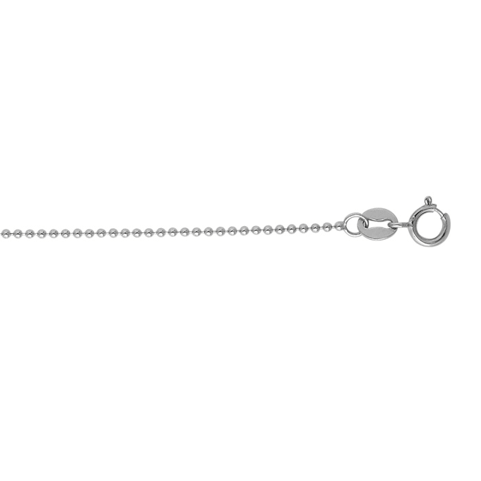 14 Karat White Gold 1.0mm 16 Inch Non Diamond Cut Shiny Bead Chain