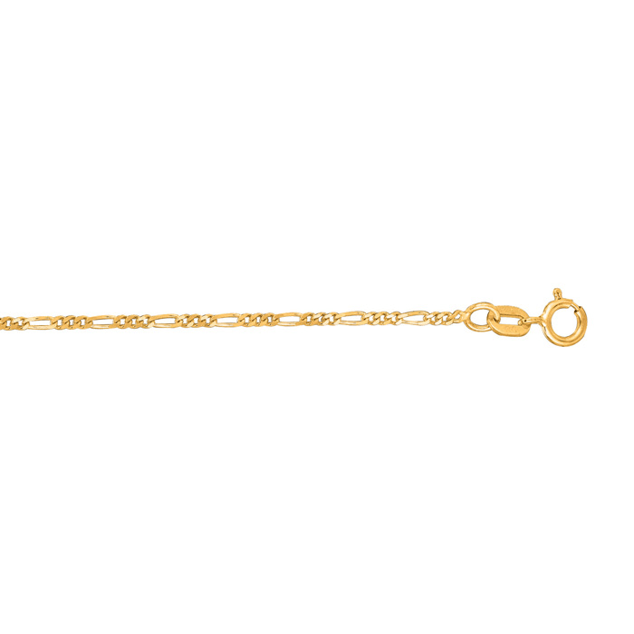 14 Karat Yellow Gold 1.30mm 16 Inch Diamond Cut Classic Figaro Chain