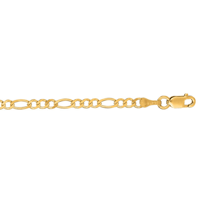 14 Karat Yellow Gold 2.80mm 24 Inch Diamond Cut Classic Figaro Chain