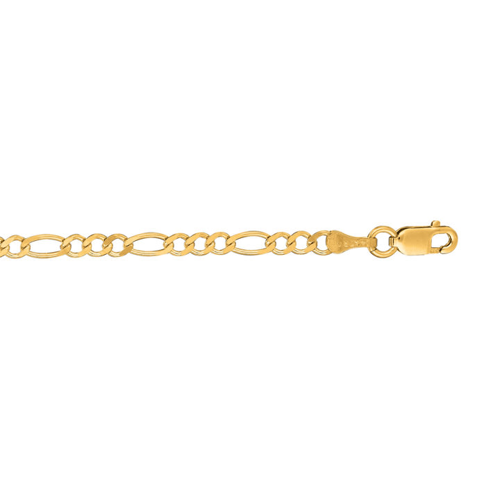 14 Karat Yellow Gold 3.10mm 22 Inch Diamond Cut Classic Figaro Chain